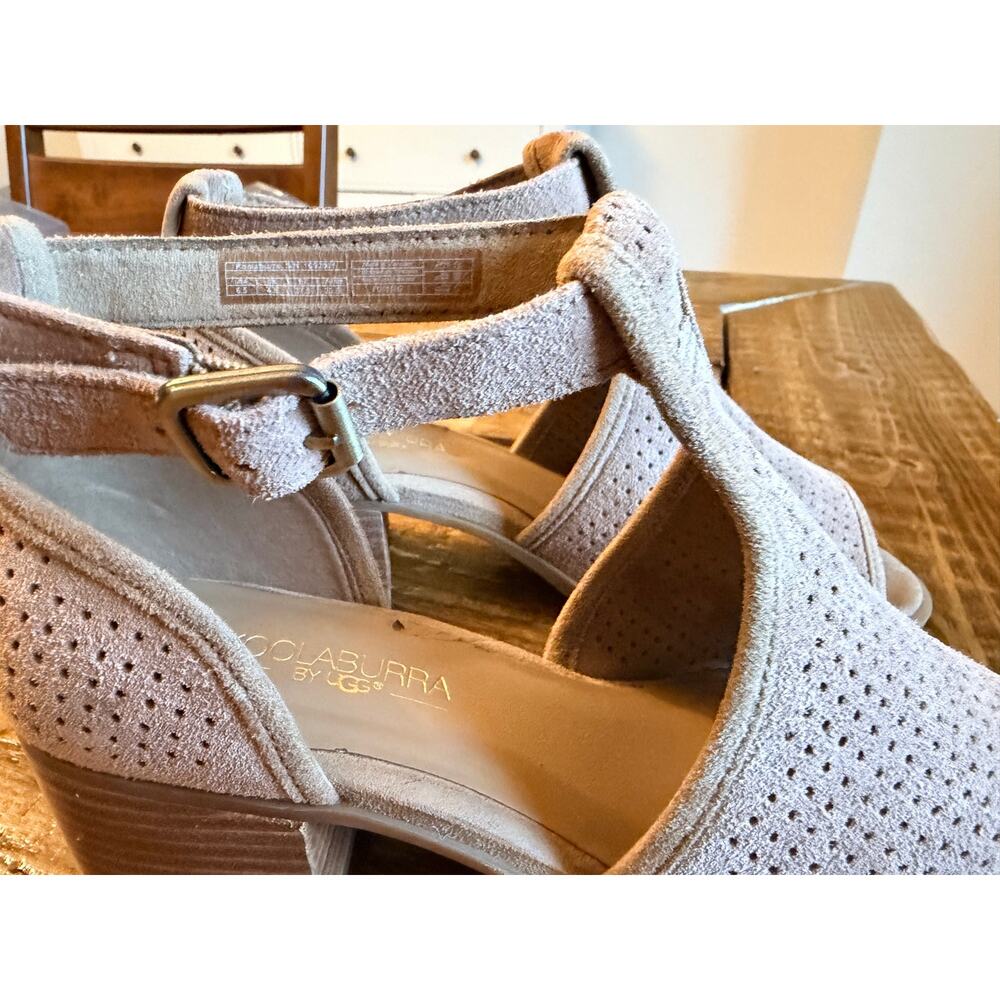 Koolaburra by UGG Suede Block Heel 2” Perforated Sandals Peep Toe Beige US 6.5 - Picture 7 of 13